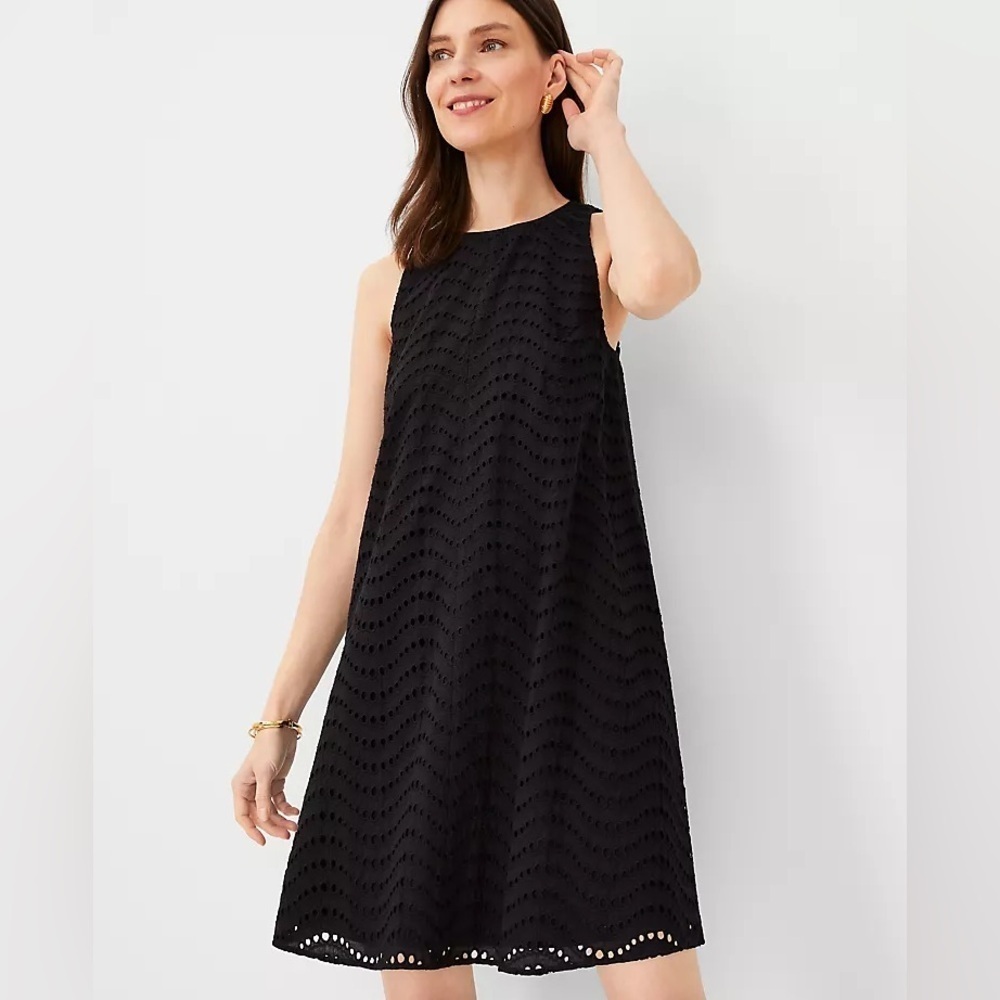 Ann Taylor Cotton Eyelet Halter Dress Black Size 6